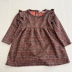 Zara Baby Girl Tweed Plaid Dress 2-3T Gingham Ruffle Textured Cottage Preppy